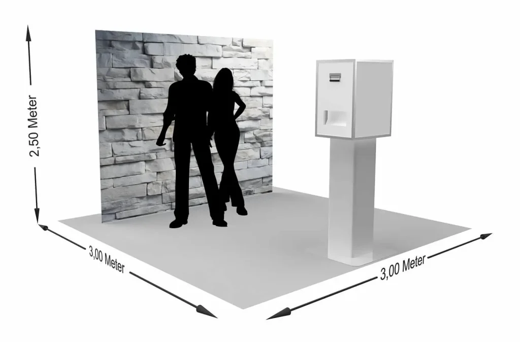 Beispiel für den Platzbedarf der click and smile Fotobox – optimale Stellfläche bei Veranstaltungen in Bad Neustadt