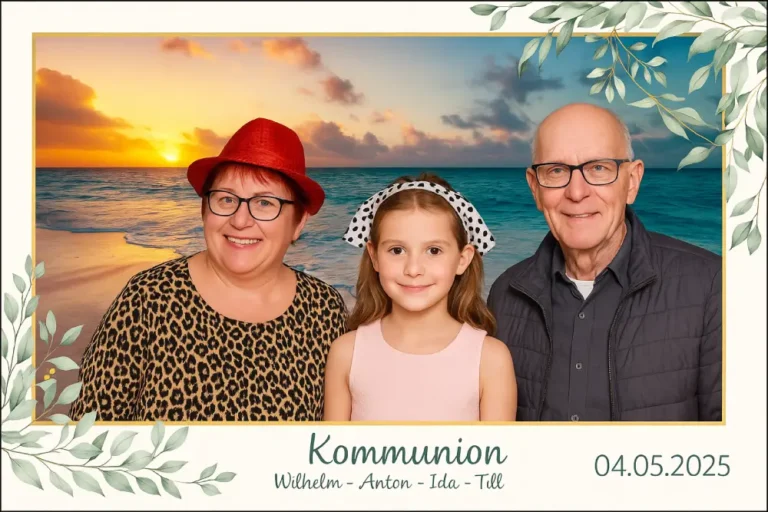 Gäste vor dem Greenscreen der click and smile Fotobox in Bad Neustadt